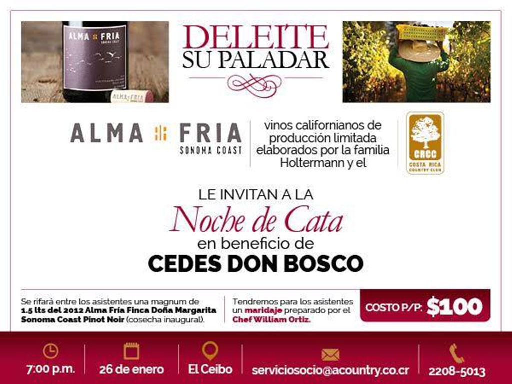 Invitación a cata de vinos pro Cedes Don Bosco. 