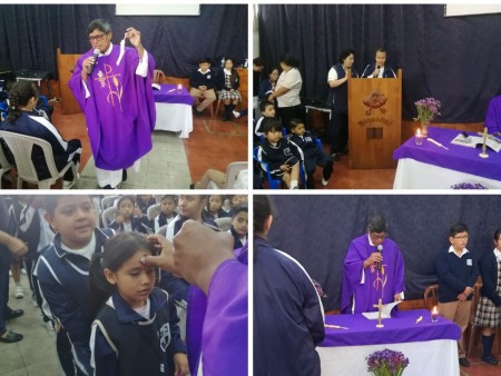 Estudiantes del Centro Escolar Miguel Magone reciben la imposición de la ceniza, marcando el inicio del tiempo de Cuaresma.