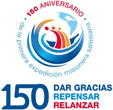 Logotipo oficial del 150° aniversario de la primera expedición misionera salesiana.