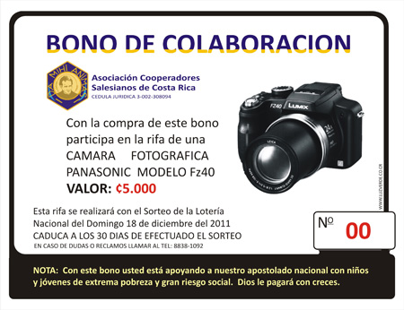 Bono de colaboraci&oacute;n. Salesianos cooperadores Costa Rica.