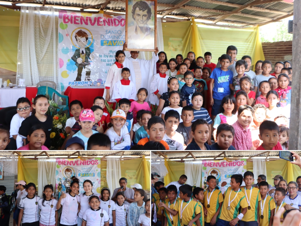 Niños y jóvenes de la parroquia de San Benito, Petén, festejando a Santo Domingo savio.